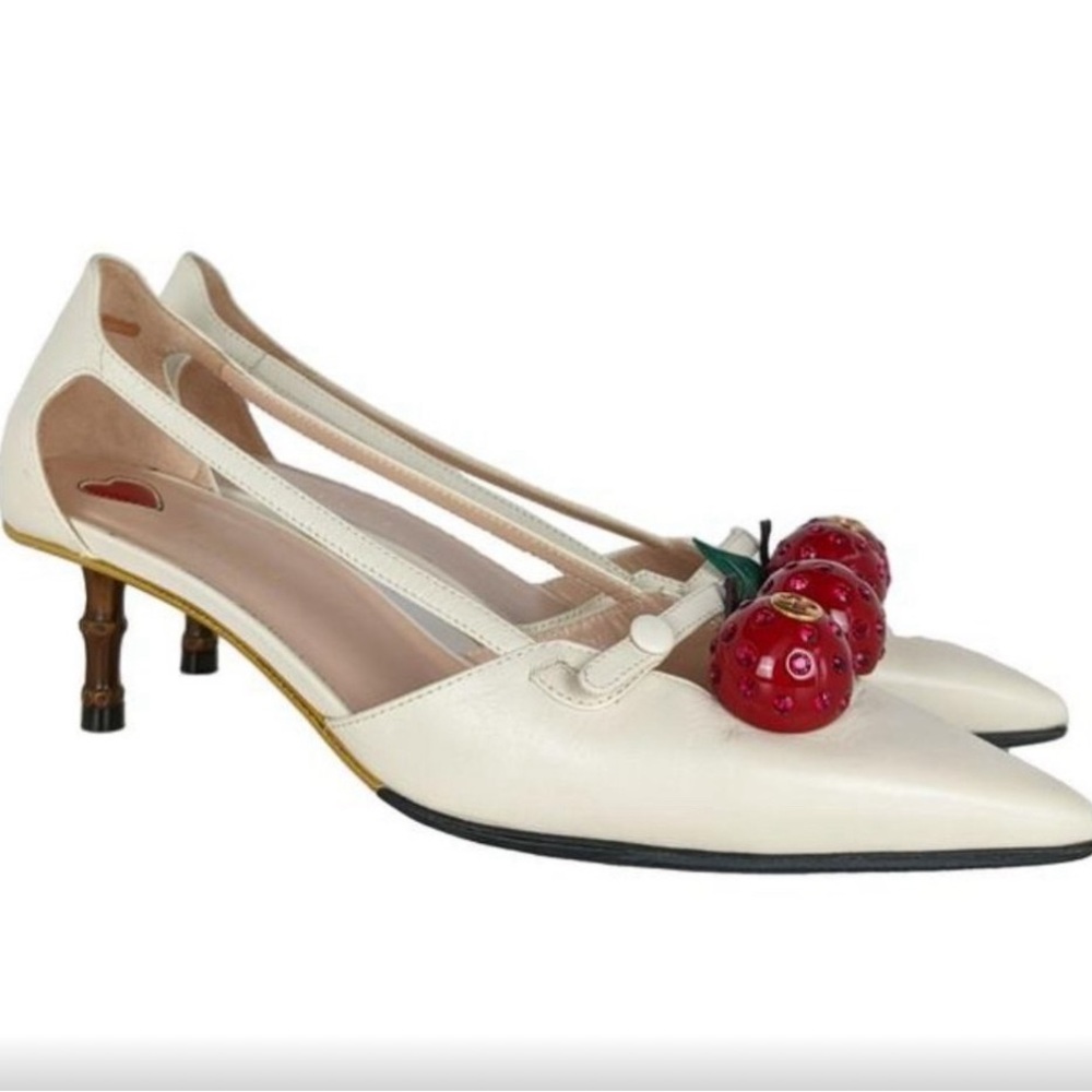 Gucci Bone Unia Cherry Leather Kitten Pumps Regular US 8 / EU 38